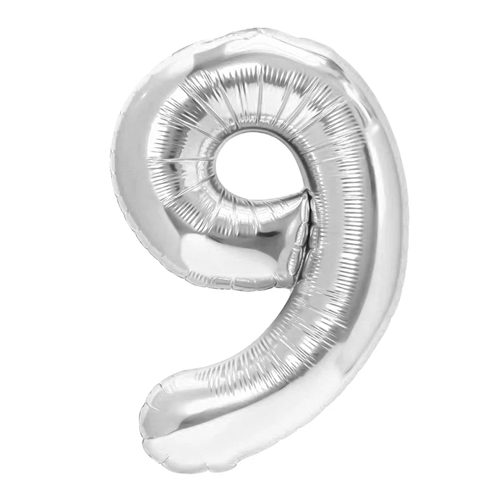 Balon foliowy cyfra "9" srebrny 100 cm