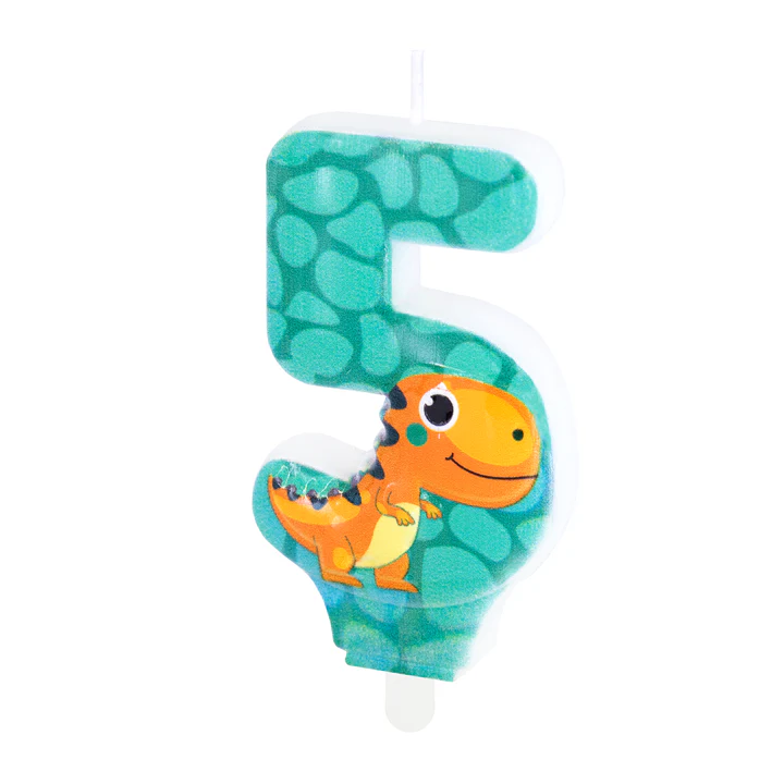 Świeczka cyferka z dinozaurem "5"