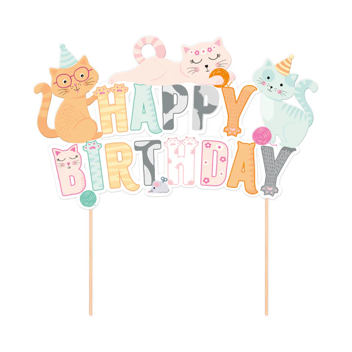 Topper na tort "Happy Birthday" Kotki
