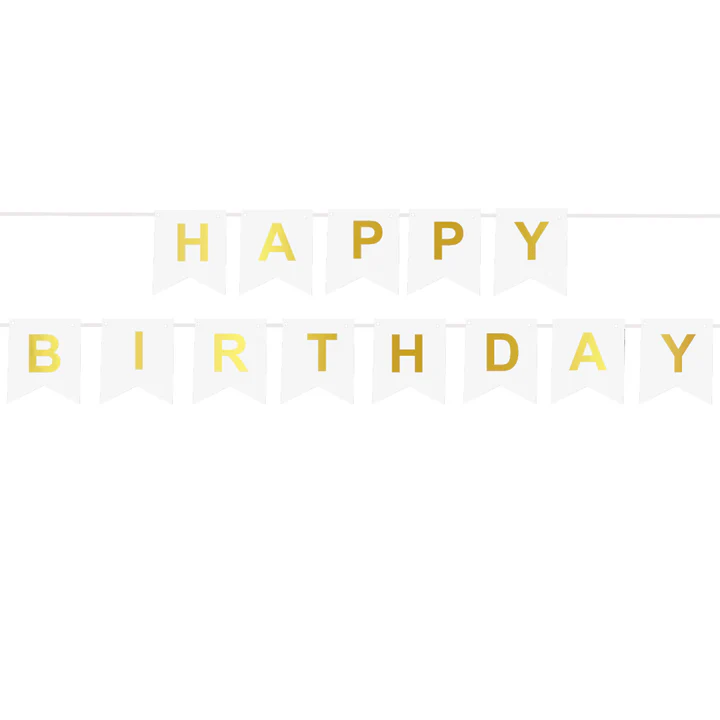 Baner Happy Birthday biało-złoty 190 cm
