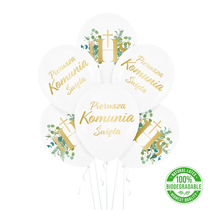 Balony komunijne IHS Eukaliptus zestaw 6 szt