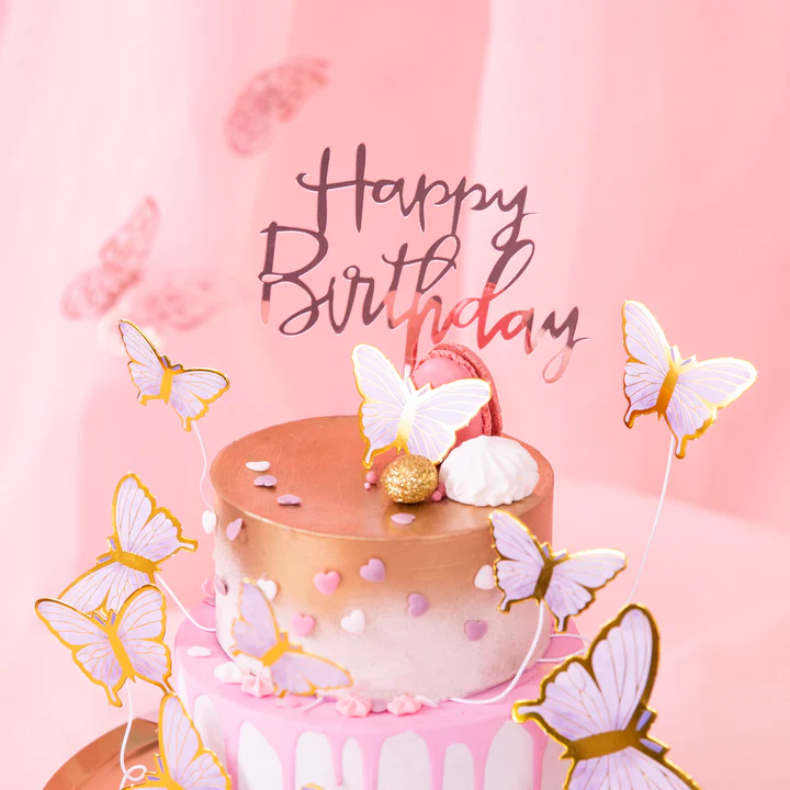 Topper na tort "Happy Birthday" lustrzany Rose Gold - obrazek 2