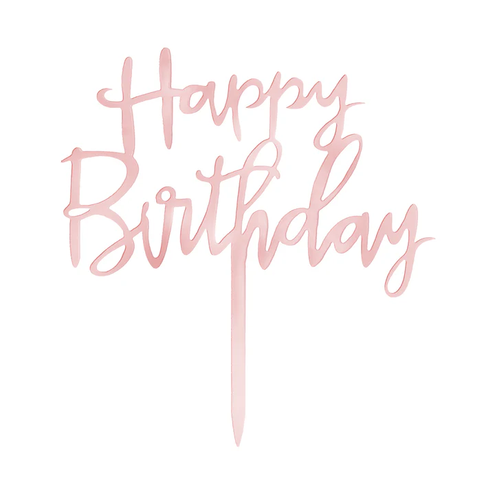 Topper na tort "Happy Birthday" lustrzany Rose Gold
