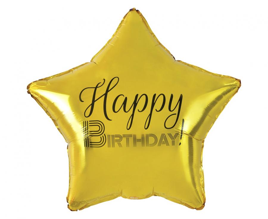 Balon foliowy gwiazdka złota Happy Birthday 19 cali