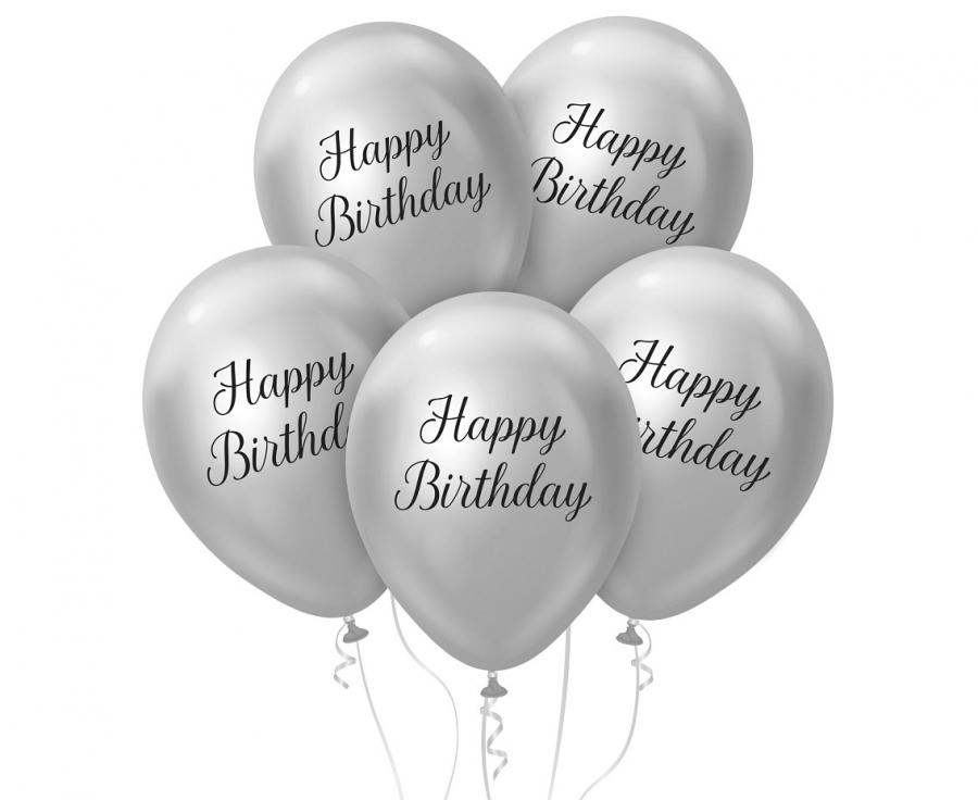 Balony srebrne Happy Birthday 12" 5 szt